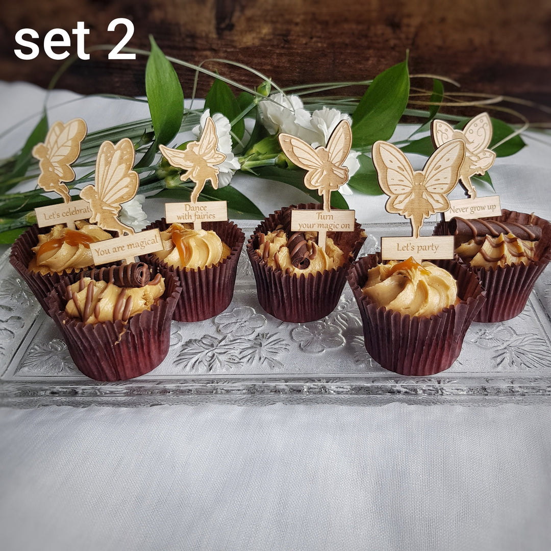 Fairies Cupcake Toppers - Personalised Wooden Cake Decorations - Set of 6 or 12
