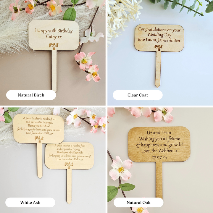 Personalised wooden plant gift tag - Rectangle shape