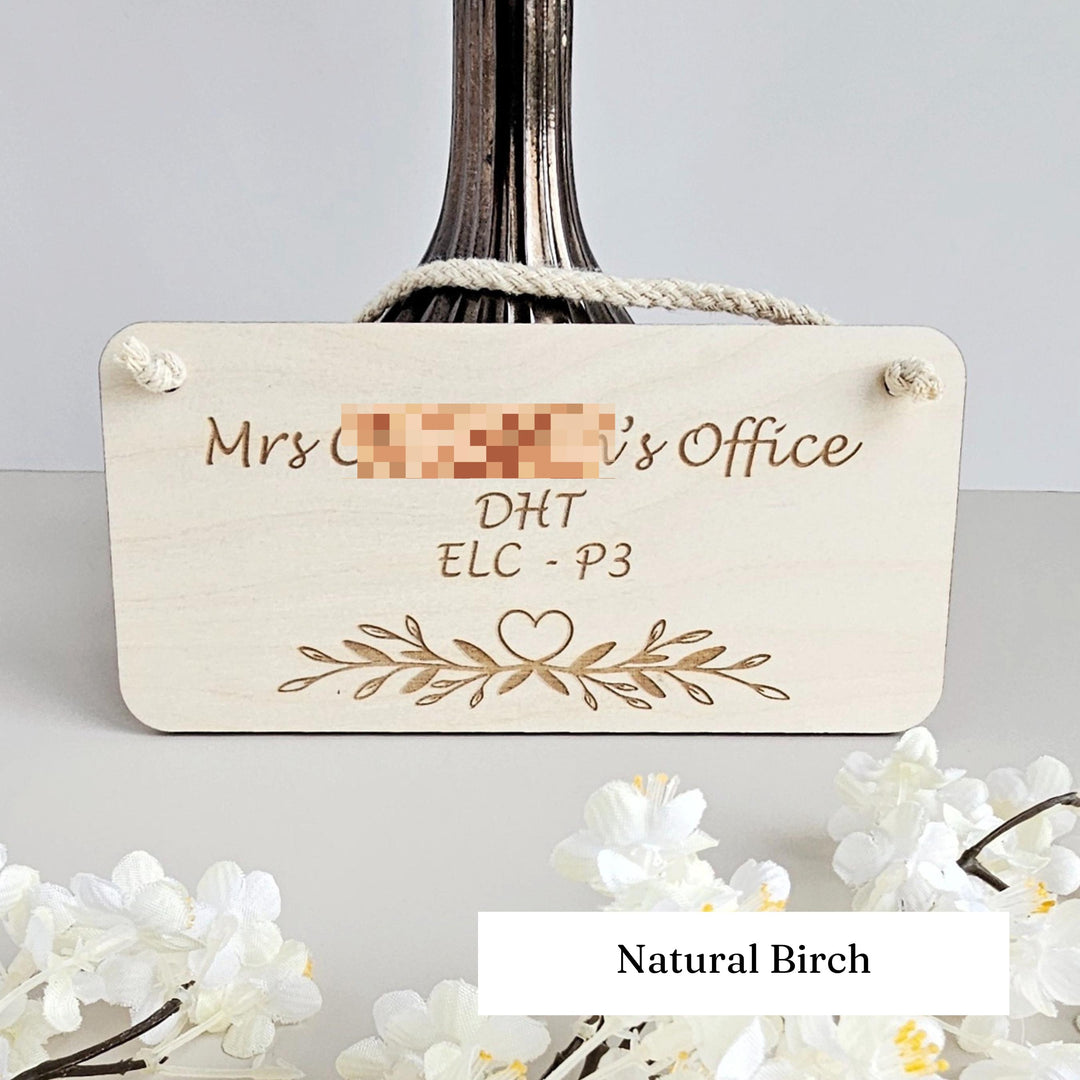 Personalised Rustic Wooden Plaque - Leaves Heart Design - Bedroom Doors, Offices