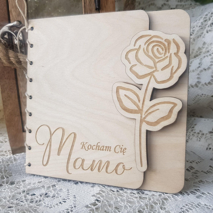 Personalised Wooden Card with Rose Flower - Mother's Day, Birthday, Anniversary, Wedding, Engagement, Housewarming, Dzien Matki, Dzien Babci