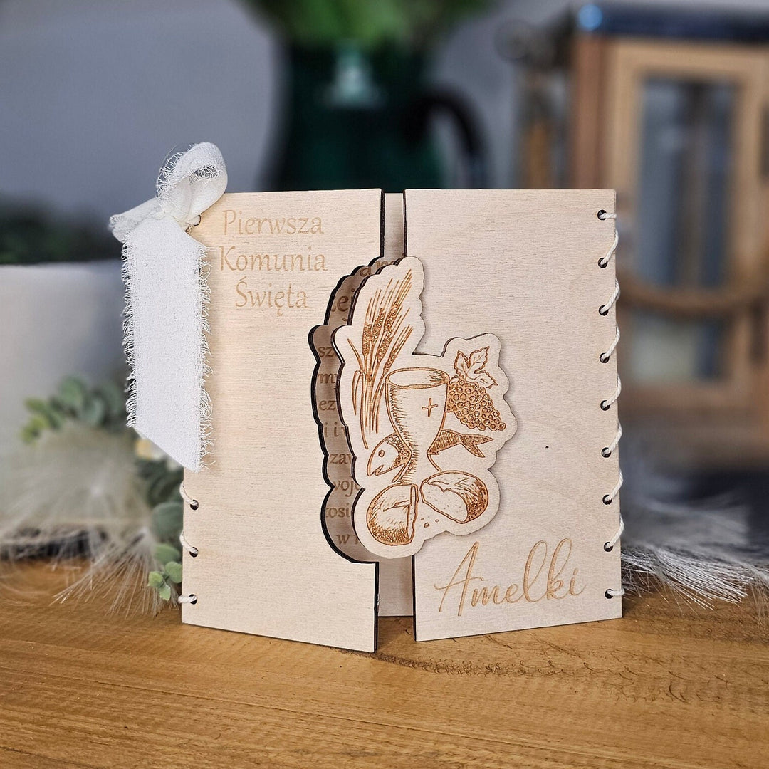 Personalised First Holy Communion Card, Rustic 3D Wooden First Holy Communion keepsake, Custom wishes gift card