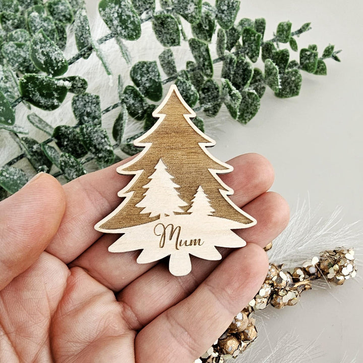 Personalised Rustic Christmas Tree Place Settings for Winter Weddings - Elegant Table Decorations for Holiday Dinners