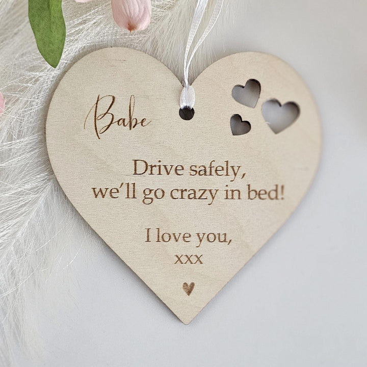 Personalised Wooden Car Mirror Pendant - Valentines Day Gift for Driving Partner