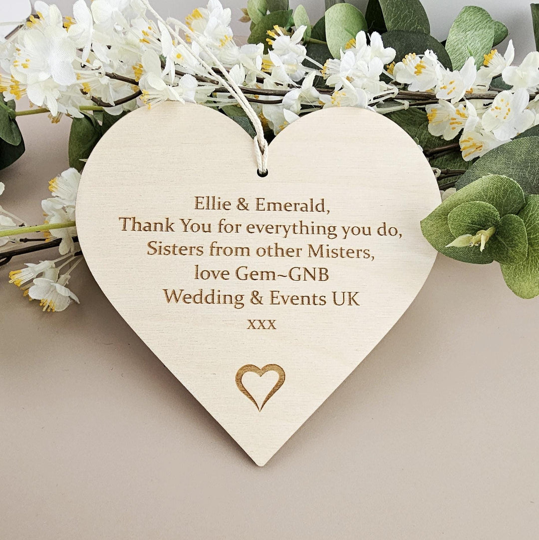 Personalised Wooden Heart Ornament - Custom Gift Tag Keepsake for Teacher Wedding Congratulations
