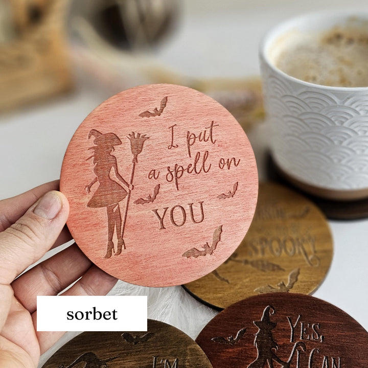 Witchy Halloween Coasters - Wooden Spooky Table Decor - Handmade Housewarming Gift Idea - I put a spell on you
