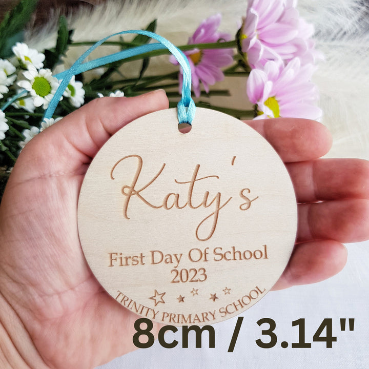 Personalised First Day of School Keepsake - Engraved Wooden Gift Tag Ornament