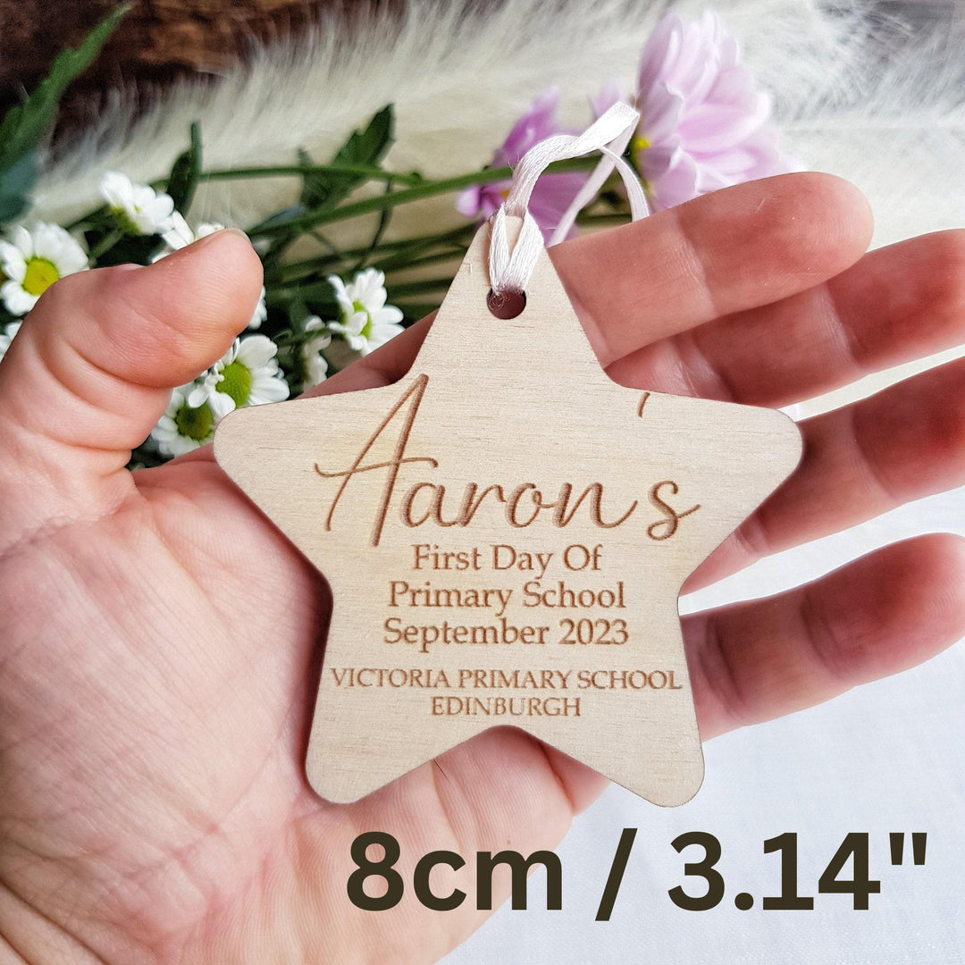 Personalised First Day of School Keepsake - Engraved Wooden Gift Tag Ornament