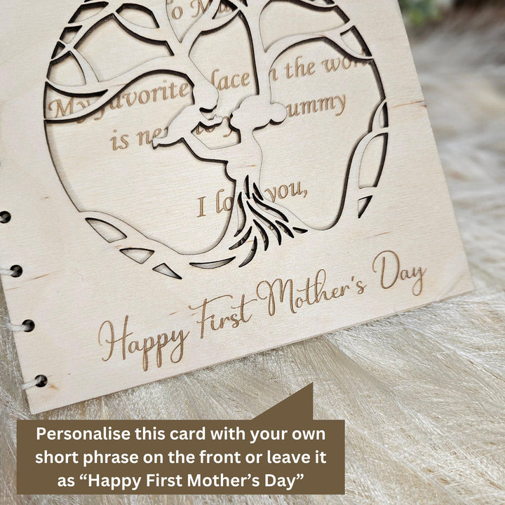 Personalised First Mother's Day Wooden Card with Mother and Baby Tree cutout - Gift for Mom, Mum, Grandmother, Nanny, Grandma, Granny