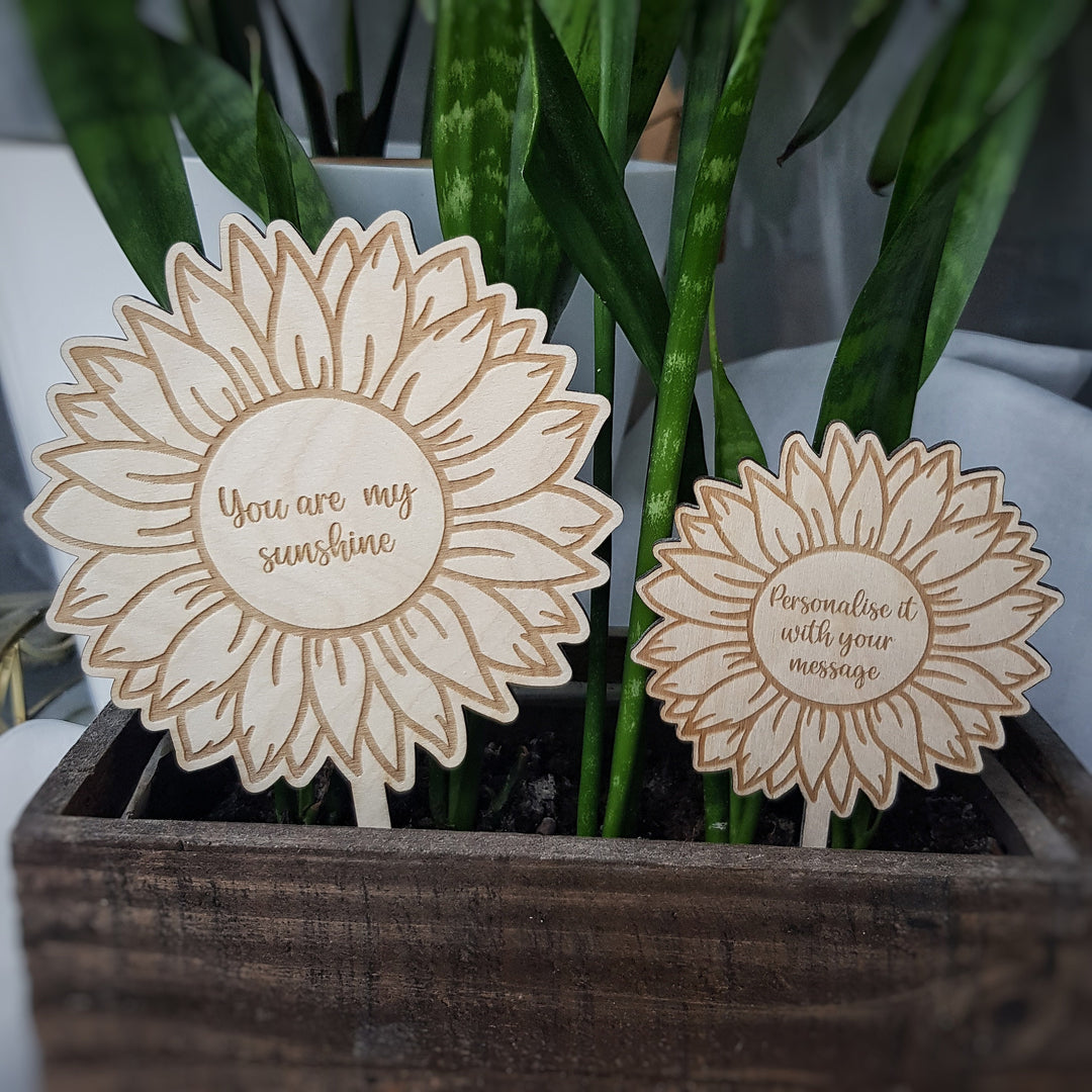 Personalised Sunflower Plant Gift Tag - Wooden Label for Teachers Valentines Mothers Day Birthdays