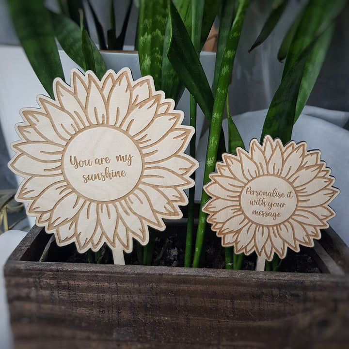 Personalised Sunflower Plant Gift Tag - Wooden Label for Teachers Valentines Mothers Day Birthdays