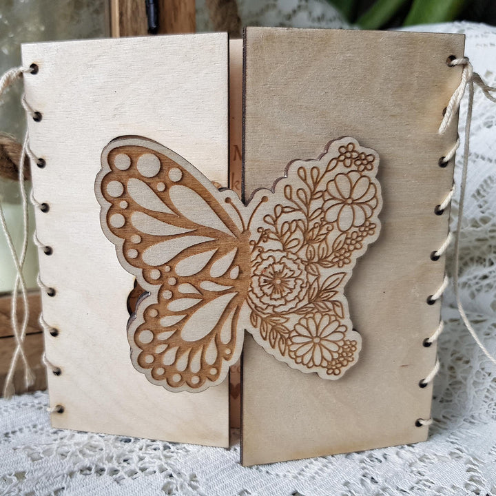 Personalised Card Rustic Boho Butterfly, Wooden Gift for Birthday Anniversary Wedding Teacher Friend Grandmother