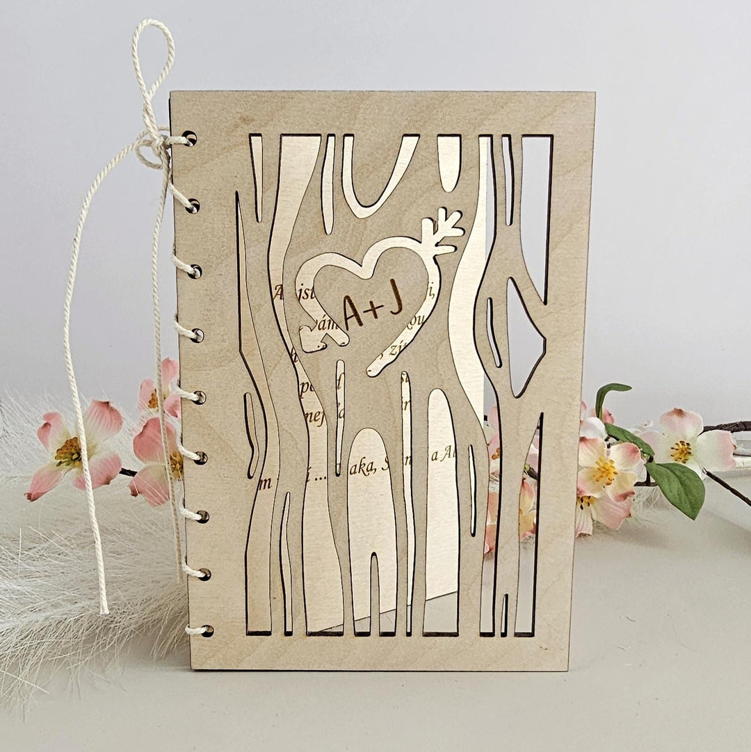 Personalised Wooden Card with Trees Design and Love Heart- Perfect for Valentine's Day, Anniversary, Wedding, Engagement, Love Celebration