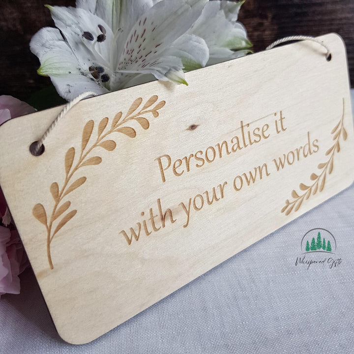 Personalised Rustic Wood Plaque: Laser Engraved Leaf Design