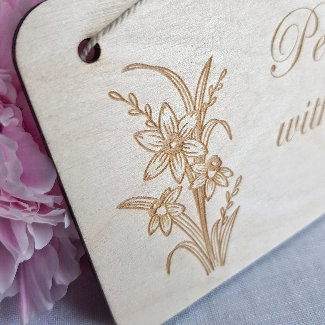 Personalised Rustic Wooden Plaque - Daffodil Design - Bedroom Doors, Offices