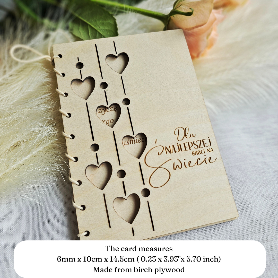 Personalised Grandmother's Day Card, Rustic Wooden Gift Keepsake, Kartka Prezent na Dzien Babci i Dziadka, Birthday Card Granny Grandma Mum