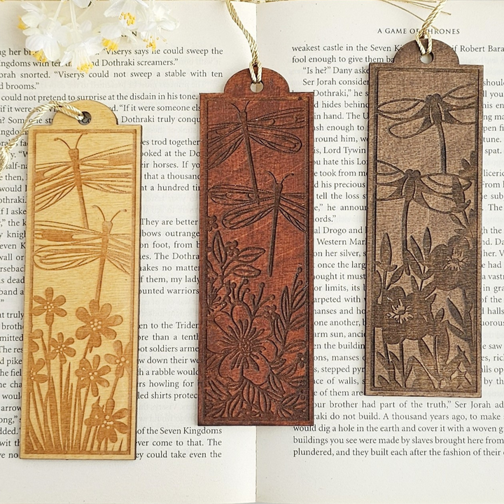 Personalised Dragonfly Wooden Bookmark – Engraved Handmade Gift for Book Lovers