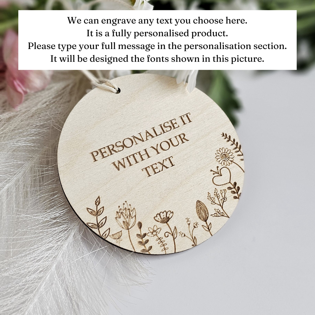 Wooden Ornament Floral Meadow, Personalised Keepsake, Hanging decoration, All Occasions