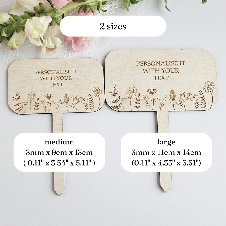 Personalised Wooden Plant Gift Tag – Floral Meadow Design - Rectangle shape