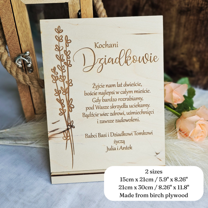 Rustic Wooden Polish Dzien Babci i Dziadka Sign Gift Keepsake with Personalised Wishes and Lavender Touch