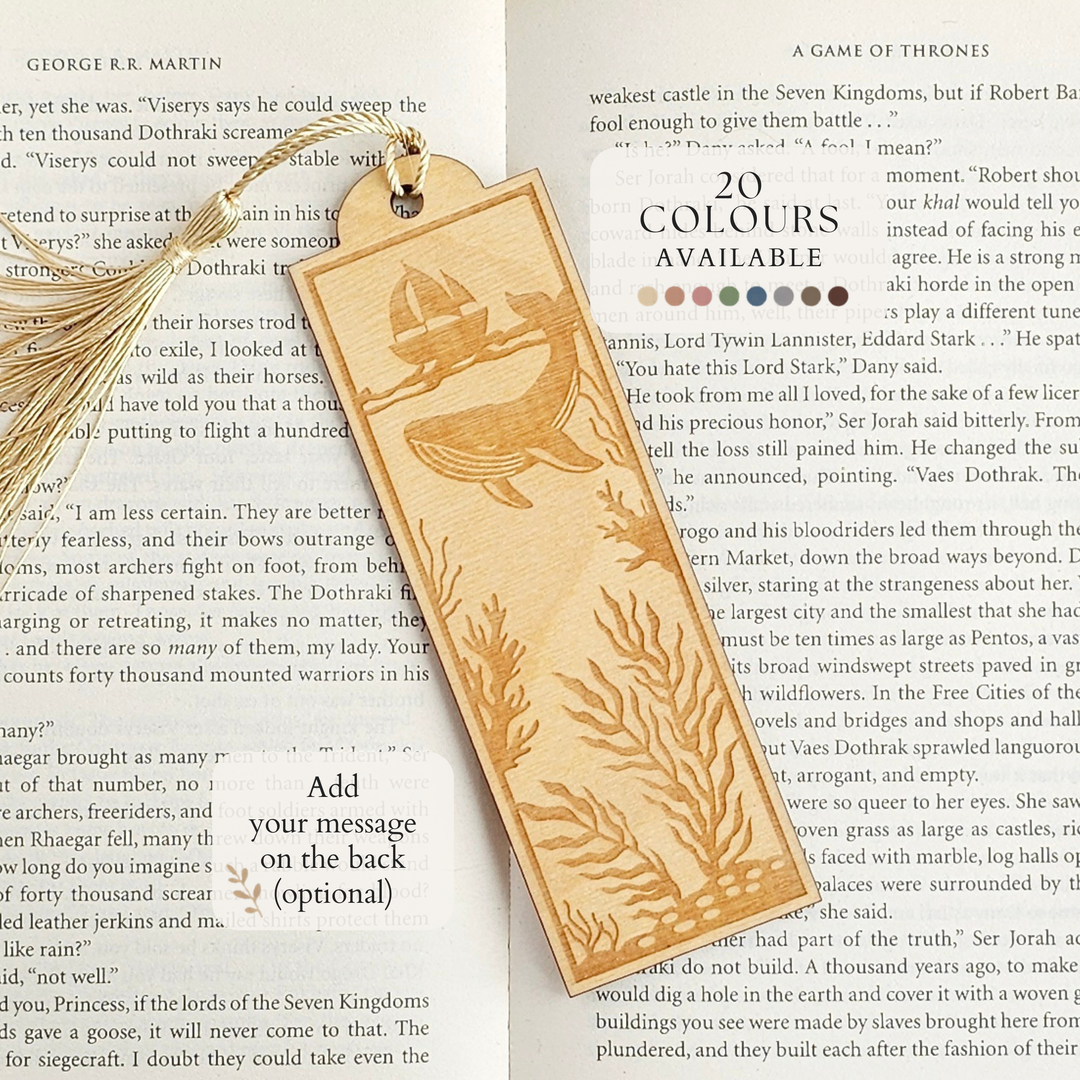 Personalised Sea Animals Wooden Bookmark - Engraved Ocean Bookmark Gift for Book Lovers