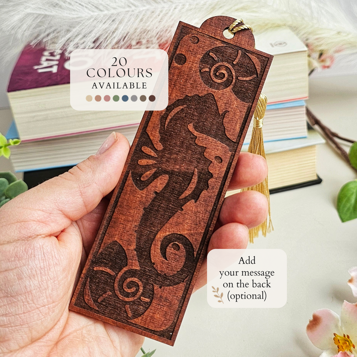 Personalised Seahorse Wooden Bookmark – Ocean-Themed Gift for Book Lovers