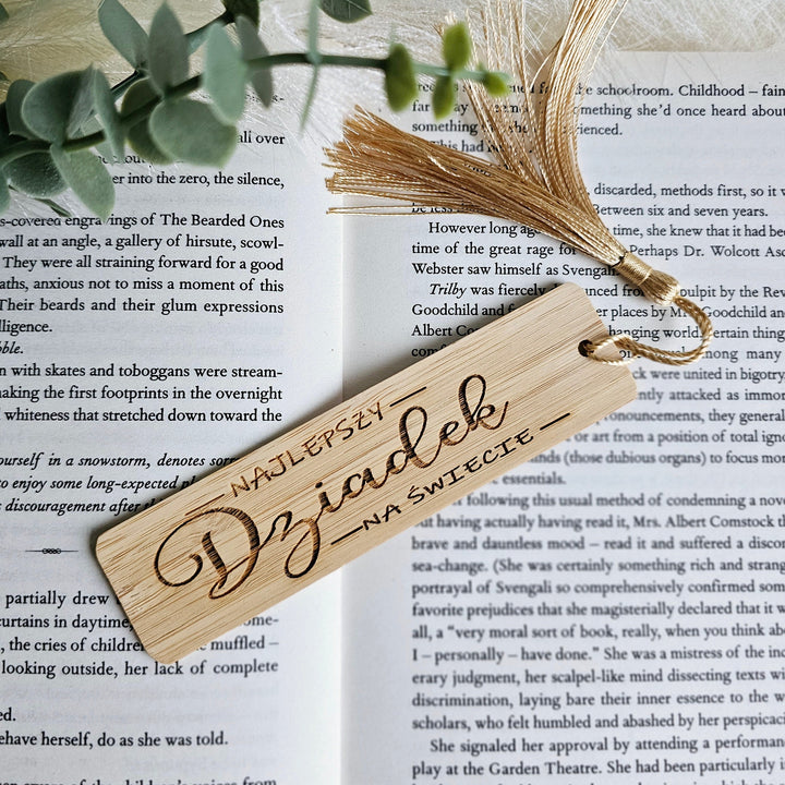 Grandfather bookmark with a silky tassel, with personalised option, size 3cmx12cm/25cm, Dzien Dziadka, Bamboo wooden gift, Fathers Day