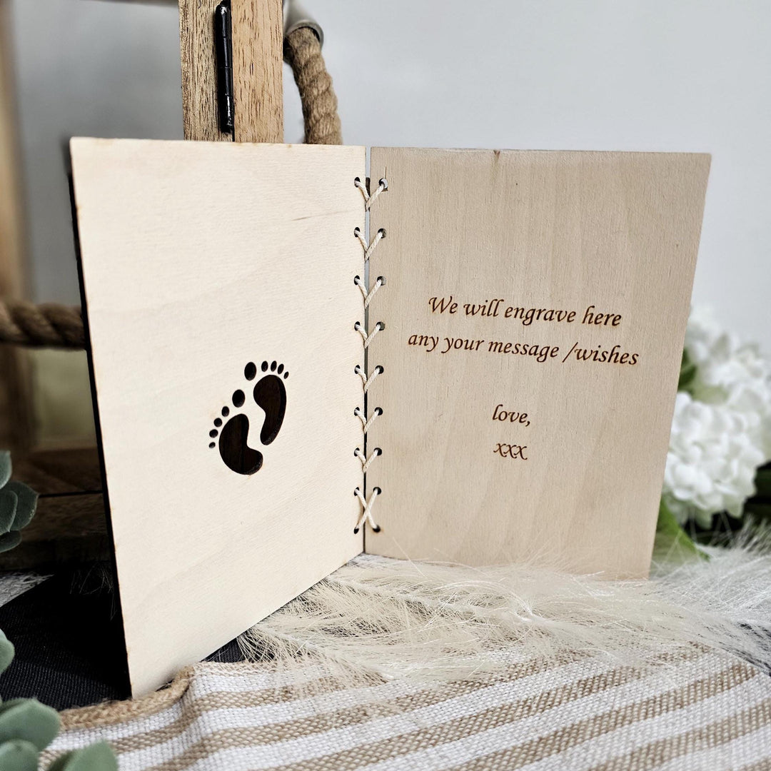 First Mother’s Day Wooden Card – Personalised Baby Feet Keepsake Gift for New Mum