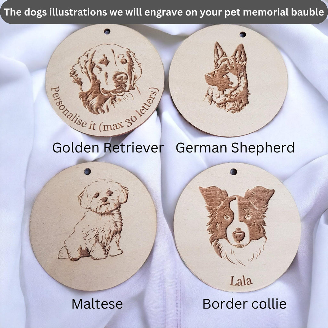 Personalised Memorial Dog Bauble - Pet Loss Ornament with Angel Wings