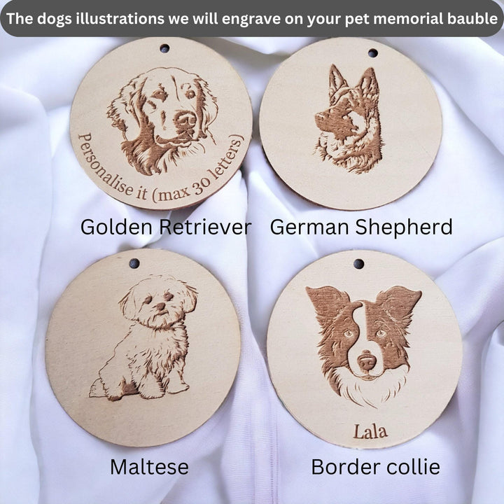 Personalised Memorial Dog Bauble - Pet Loss Ornament with Angel Wings