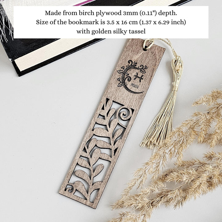Engraved Zodiac Wooden Bookmark - Botanical Cut-Out Personalised Gift