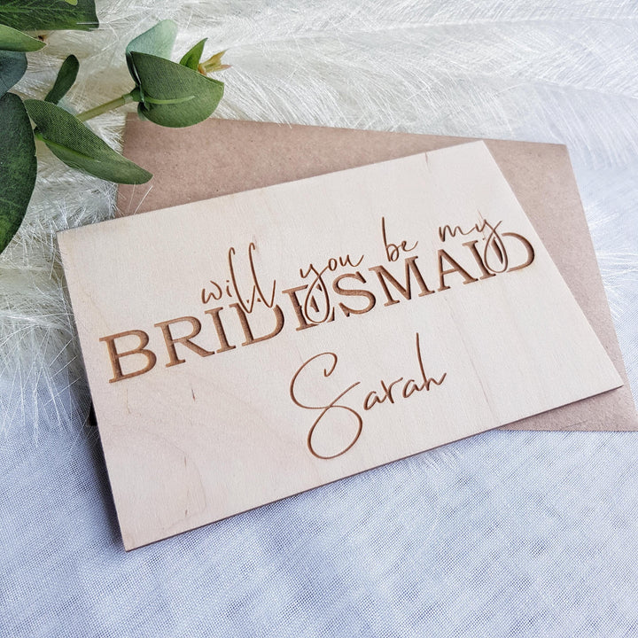 Bridesmaid Proposal Card Will You Be My Maid of Honour Gift, Personalised Wooden Rustic Keepsake for Flower Girl
