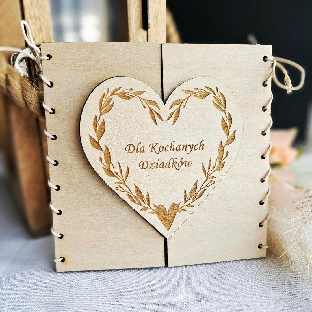 Personalised Rustic Wooden Folding Card Keepsake for Polish Grandmother's Day - Kartka Prezent na Dzien Babci i Dziadka