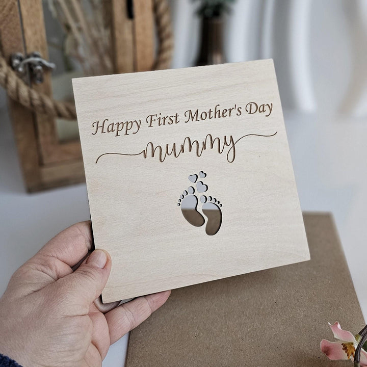 First Mothers Day Wooden Plaque Personalised Baby Feet Keepsake Gift for Mum