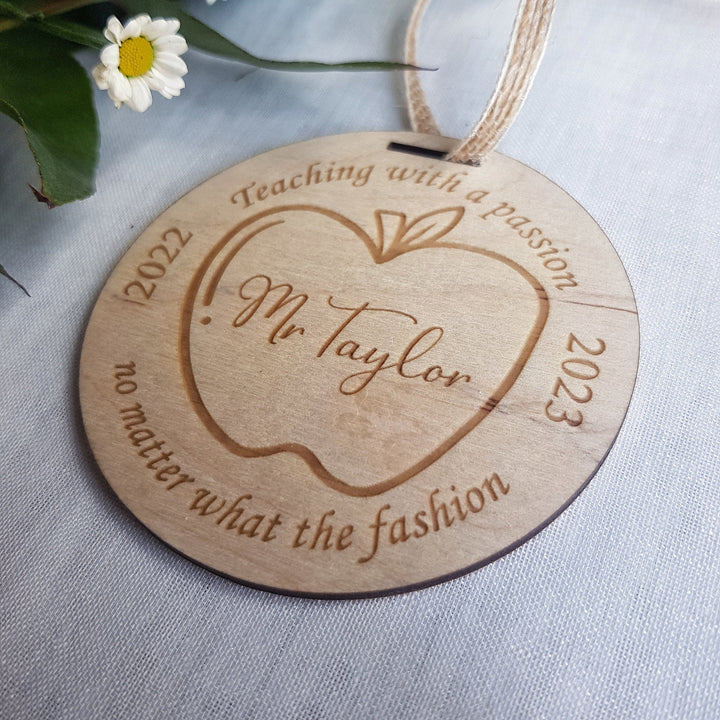 Thank your teacher wooden pendant, personalised hanging keepsake, teacher appreciation gift, end of school medal