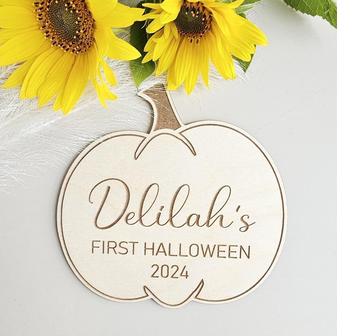 Personalised Wooden Pumpkin Photo Prop - First Halloween Memories