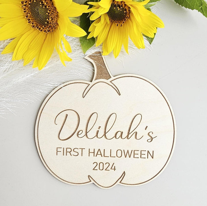 Personalised Wooden Pumpkin Photo Prop - First Halloween Memories