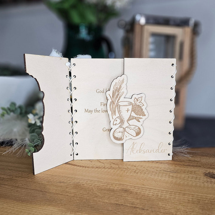 Personalised First Holy Communion Card, Rustic 3D Wooden First Holy Communion keepsake, Custom wishes gift card