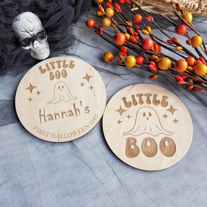 Personalised Wooden Halloween Disc - Cute Photo Prop for Babys First Halloween