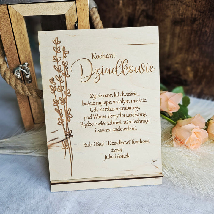 Rustic Wooden Polish Dzien Babci i Dziadka Sign Gift Keepsake with Personalised Wishes and Lavender Touch