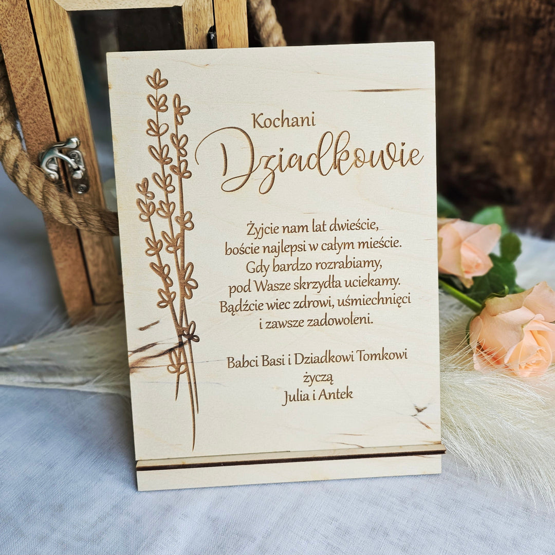 Rustic Wooden Polish Dzien Babci i Dziadka Sign Gift Keepsake with Personalised Wishes and Lavender Touch