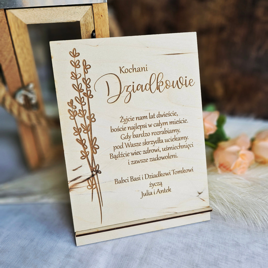 Rustic Wooden Polish Dzien Babci i Dziadka Sign Gift Keepsake with Personalised Wishes and Lavender Touch