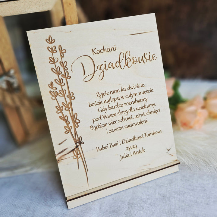 Rustic Wooden Polish Dzien Babci i Dziadka Sign Gift Keepsake with Personalised Wishes and Lavender Touch