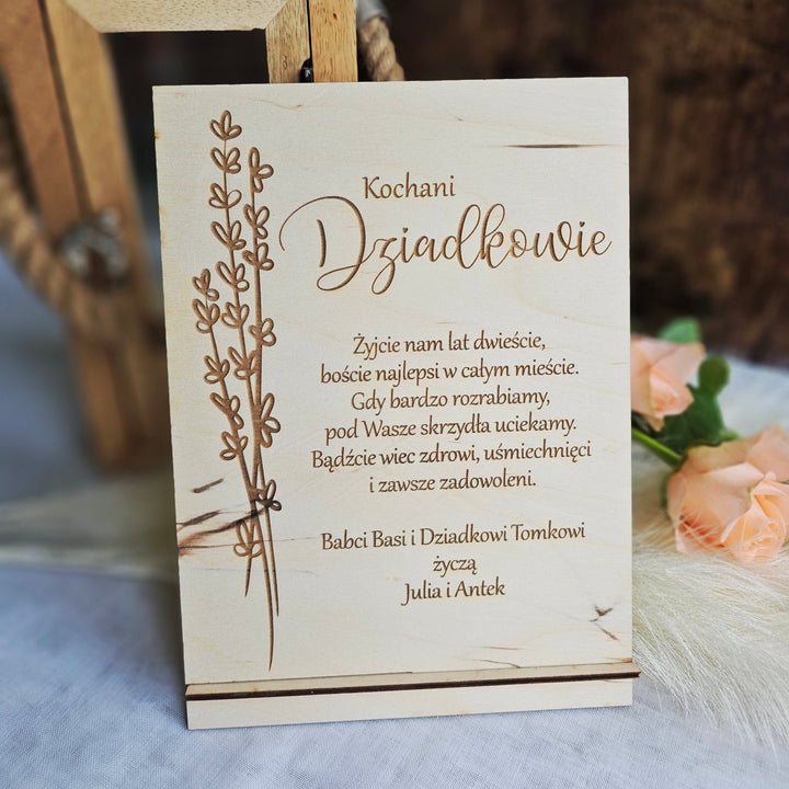 Rustic Wooden Polish Dzien Babci i Dziadka Sign Gift Keepsake with Personalised Wishes and Lavender Touch