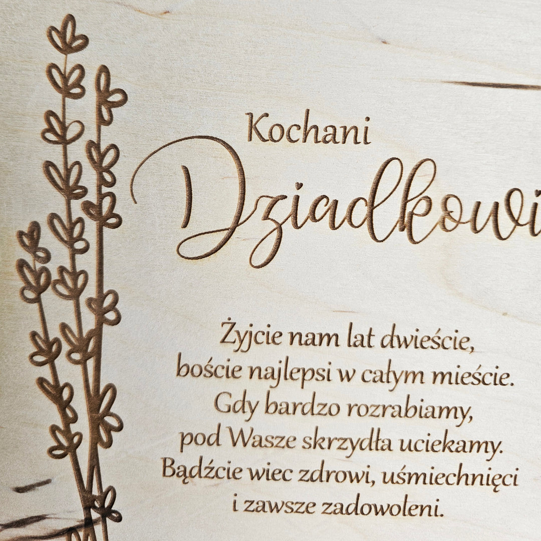 Rustic Wooden Polish Dzien Babci i Dziadka Sign Gift Keepsake with Personalised Wishes and Lavender Touch