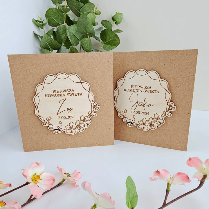 Personalised First Holy Communion Wooden Card – Engraved Catholic Keepsake Gift