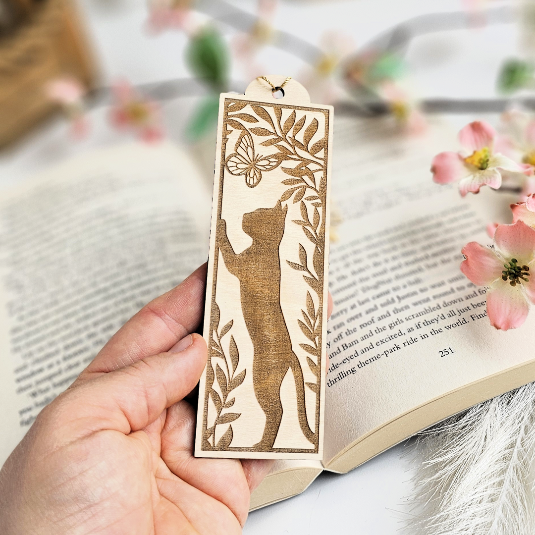 Cat Bookmark with Tassel - Handmade Wooden Personalised Reading Gift