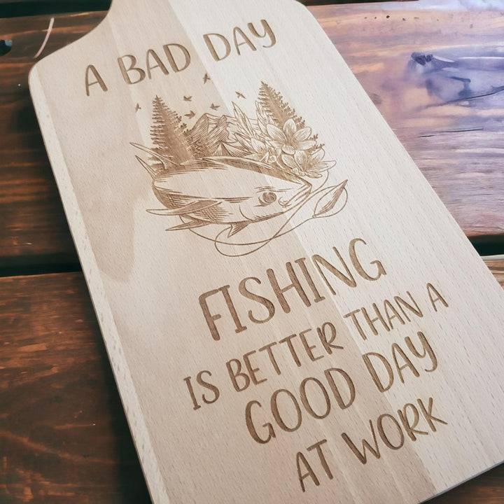 Engraved Wooden Chopping Board, Personalised Gift for Fishing Enthusiast