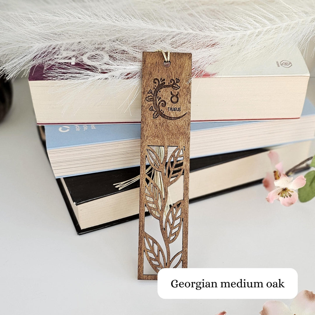 Personalised Zodiac Sign Bookmark - Leaf Wooden Cut-Out