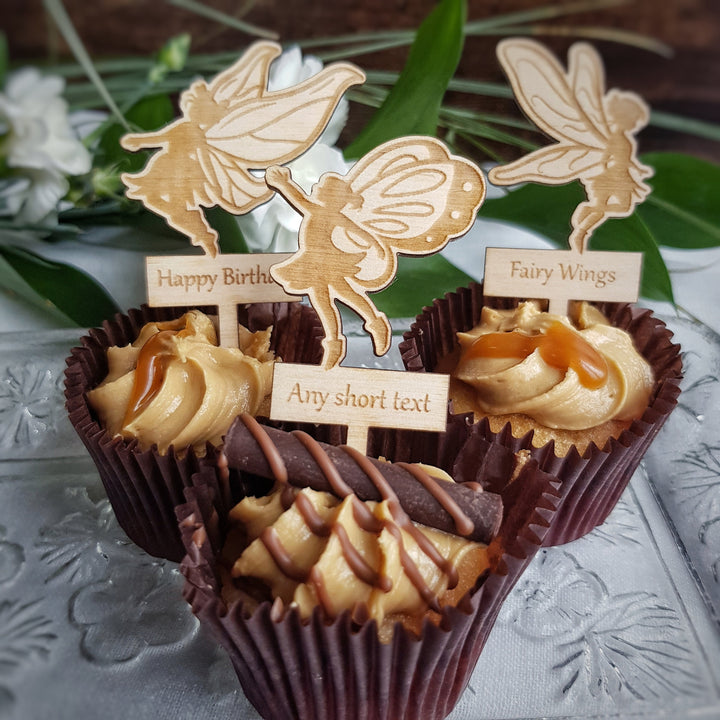 Fairies Cupcake Toppers - Personalised Wooden Cake Decorations - Set of 6 or 12