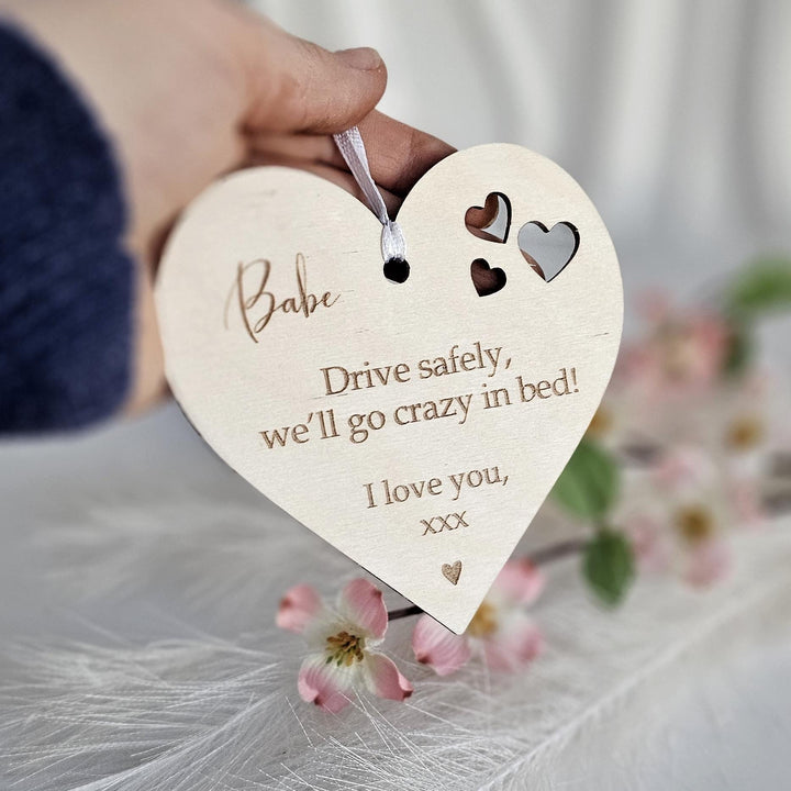 Personalised Wooden Car Mirror Pendant - Valentines Day Gift for Driving Partner